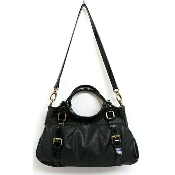 DEBORAH GALLO ITALY BLACK GENUINE LEATHER PATENT SATCHEL SHOULDER BAG HANDBAG - Picture 3 of 9